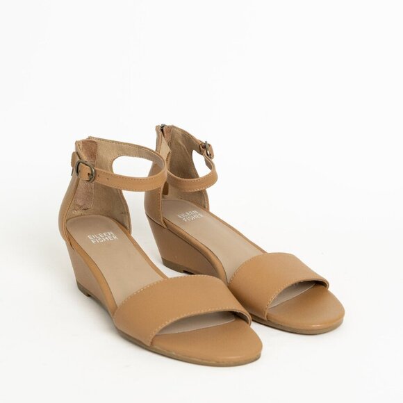 ✨ Eileen Fisher Leather Wedge Sandal Mara Tumbled Tan - Picture 4 of 15